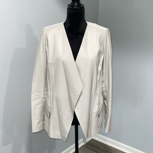 Lafayette 148 New York Dove Gray Leather And Linen drape front Jacket